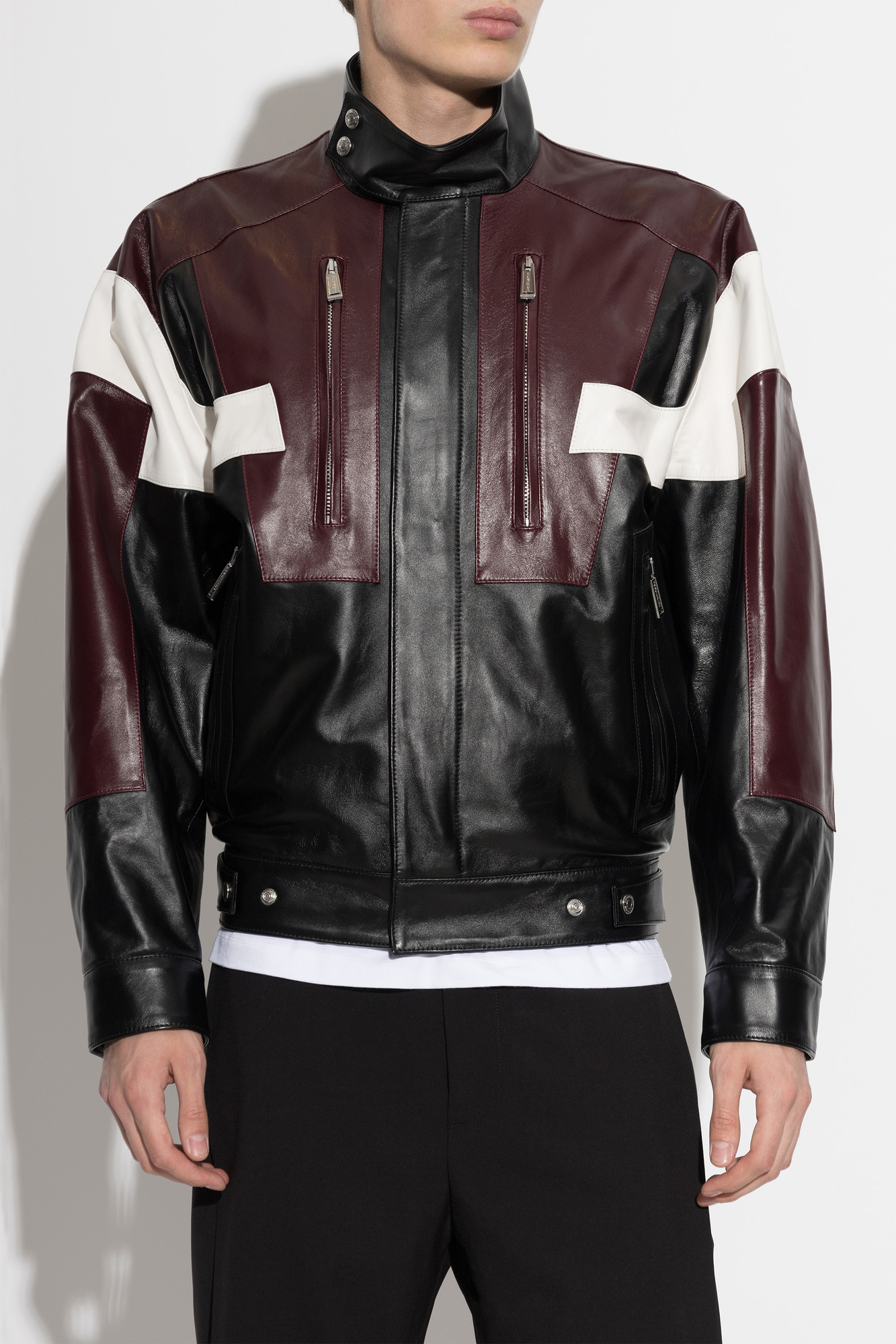 Dsquared2 Men's Black Leather Jacket with Stand Collar by